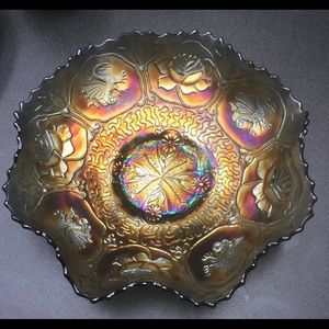 Fenton Dragon & Lotus Carnival Glass Low Bowl